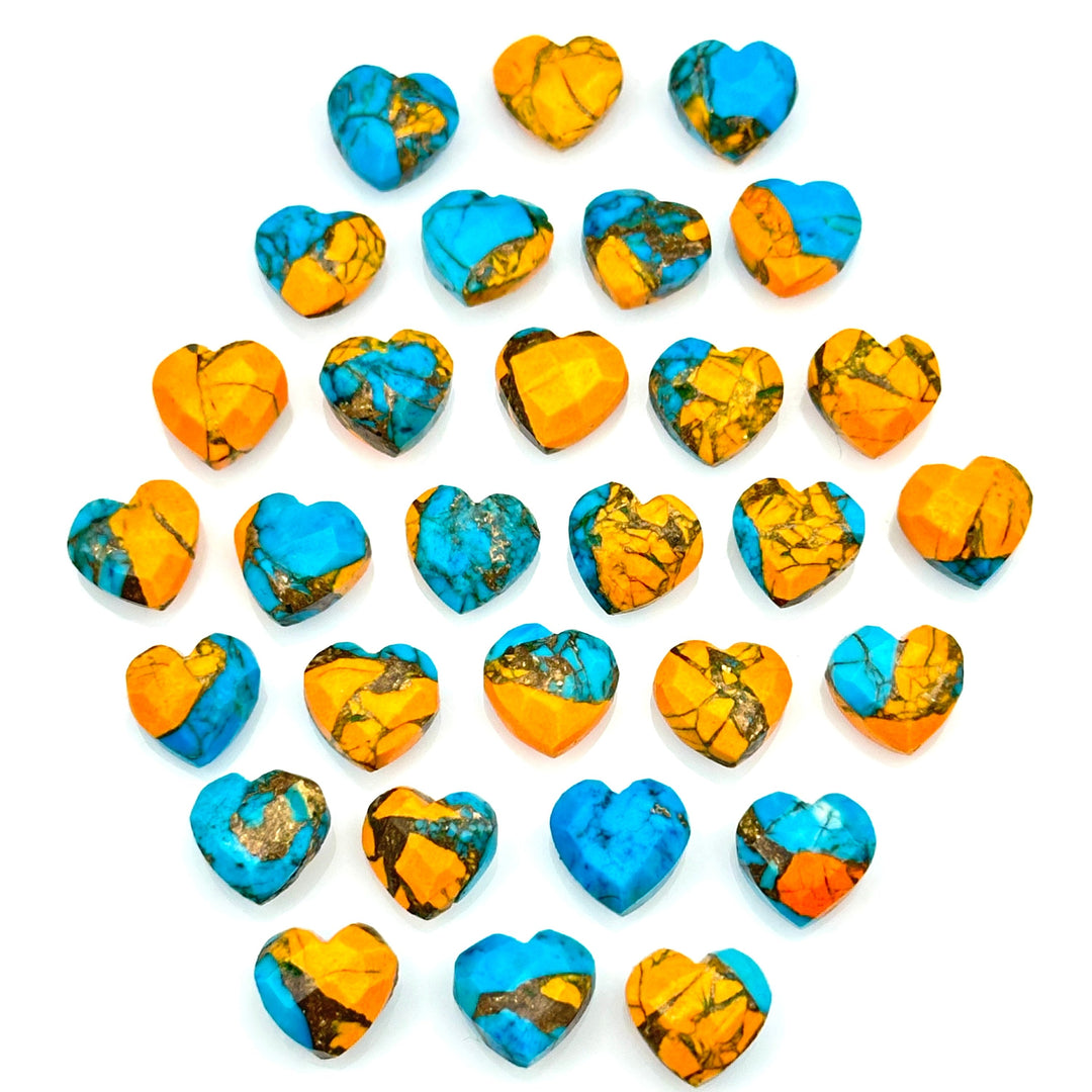 Beautiful Oyster Copper Turquoise Heart Shape Beads, Faceted Orange Turquoise Hearts, Carved Gemstones, 8 MM Jewelry Making Heart Charms
