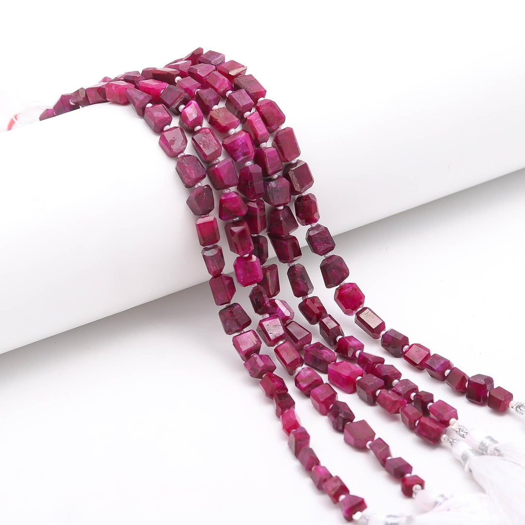 Faceted Ruby Corundum Tumble Shape Beads, 8 MM Red Dyed Ruby Nuggets Shape Beads, 8" Strand Fancy Jewelry Making Beads Loose Red Beads
