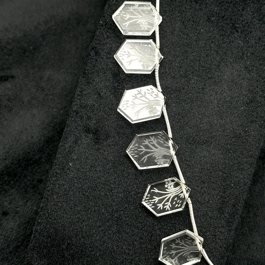 Incarved Crystal Quartz Hexagon Gemstone Beads: Handmade Jewelry Making (11x16 mm)