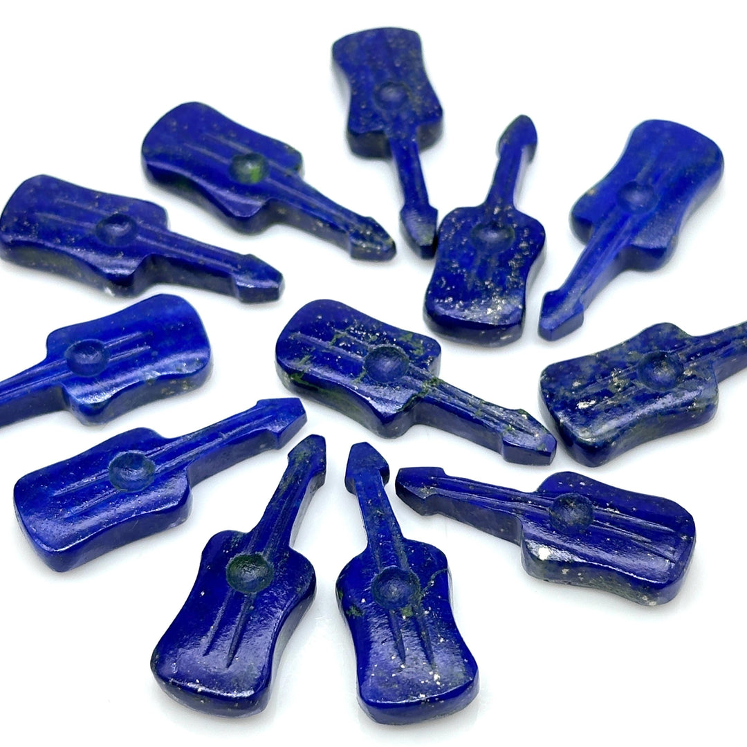 Little Lapis Lazuli Guitar Shape Beads, Natural Lapis Guitar Shape Hand Carved Gemstone, 26 MM, Miniature Guitar Gemstone, Tiny Charms