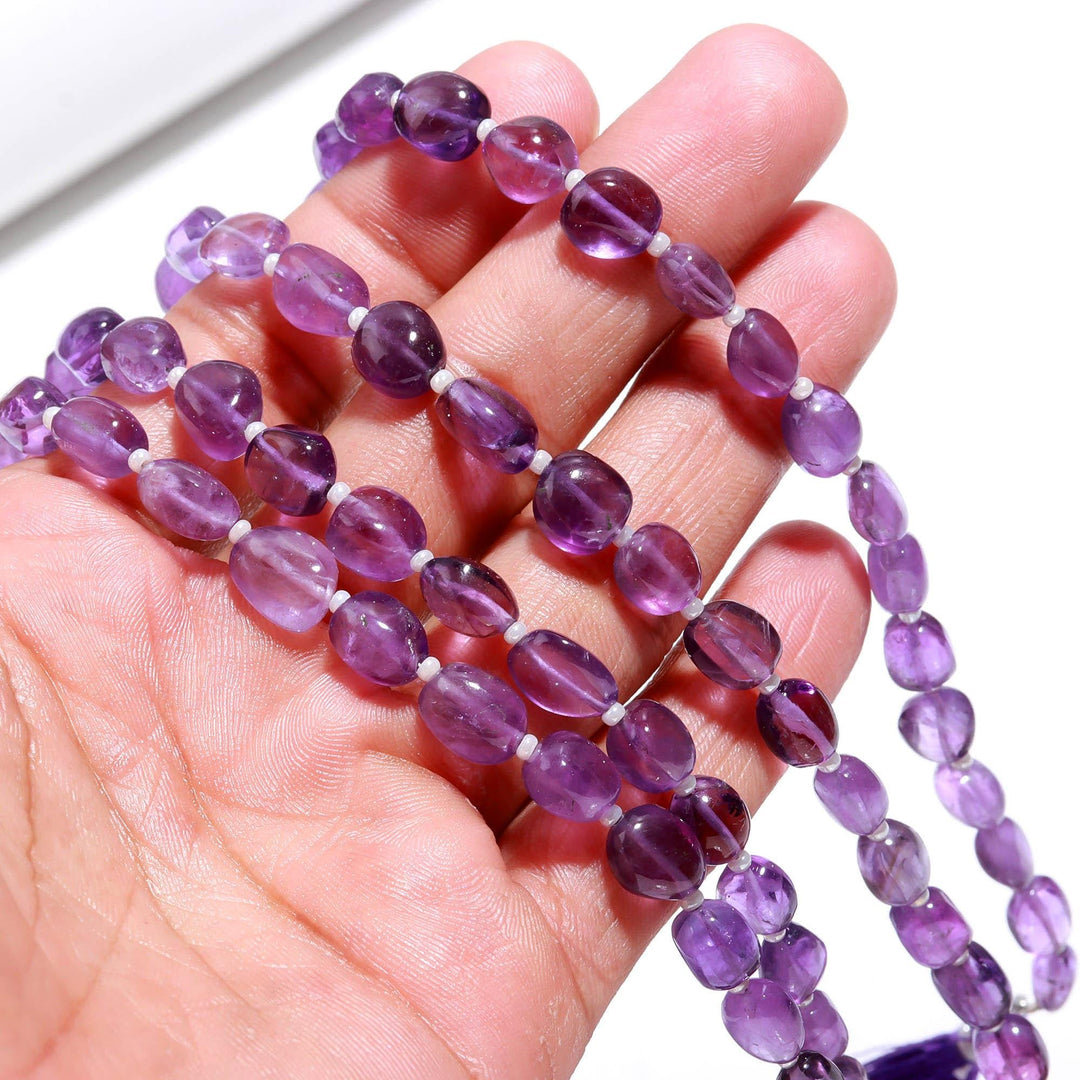 Natural Amethyst Plain Tumble Beads, 8 MM Purple Amethyst Nuggets Shape Beads, 8" Strand Fancy Jewelry Making Beads, February Birthstone