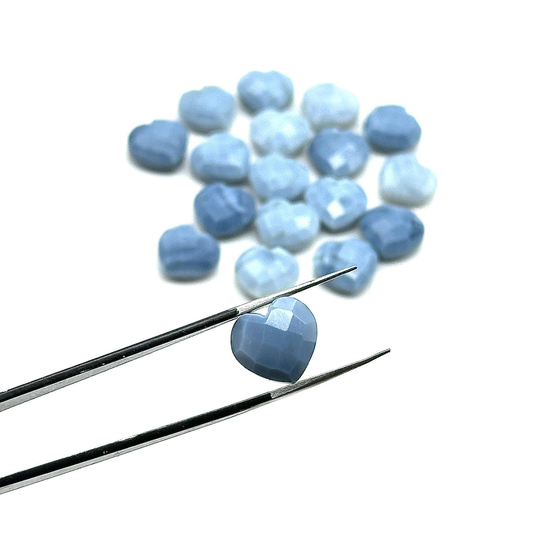 Blue Opal Heart Briolette Beads: Hand Carved Faceted Gemstone, 12mm
