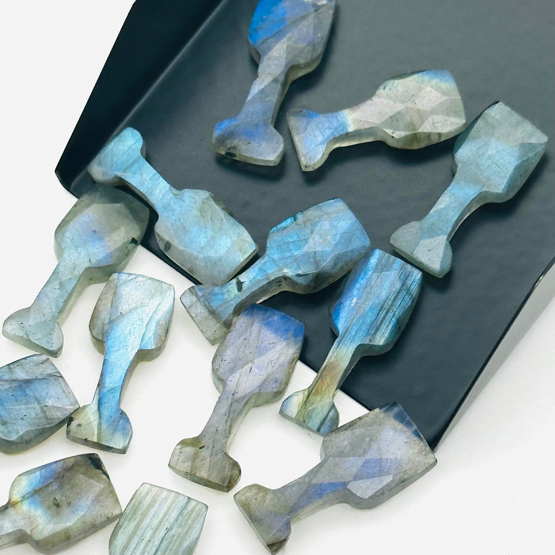 1,2,3,4,5 pcs Natural Labradorite Wine Glass Shape Carved Gemstone, New Designer Flashy Briolettes, Blue Fire Labradorite Carving 8X20 MM