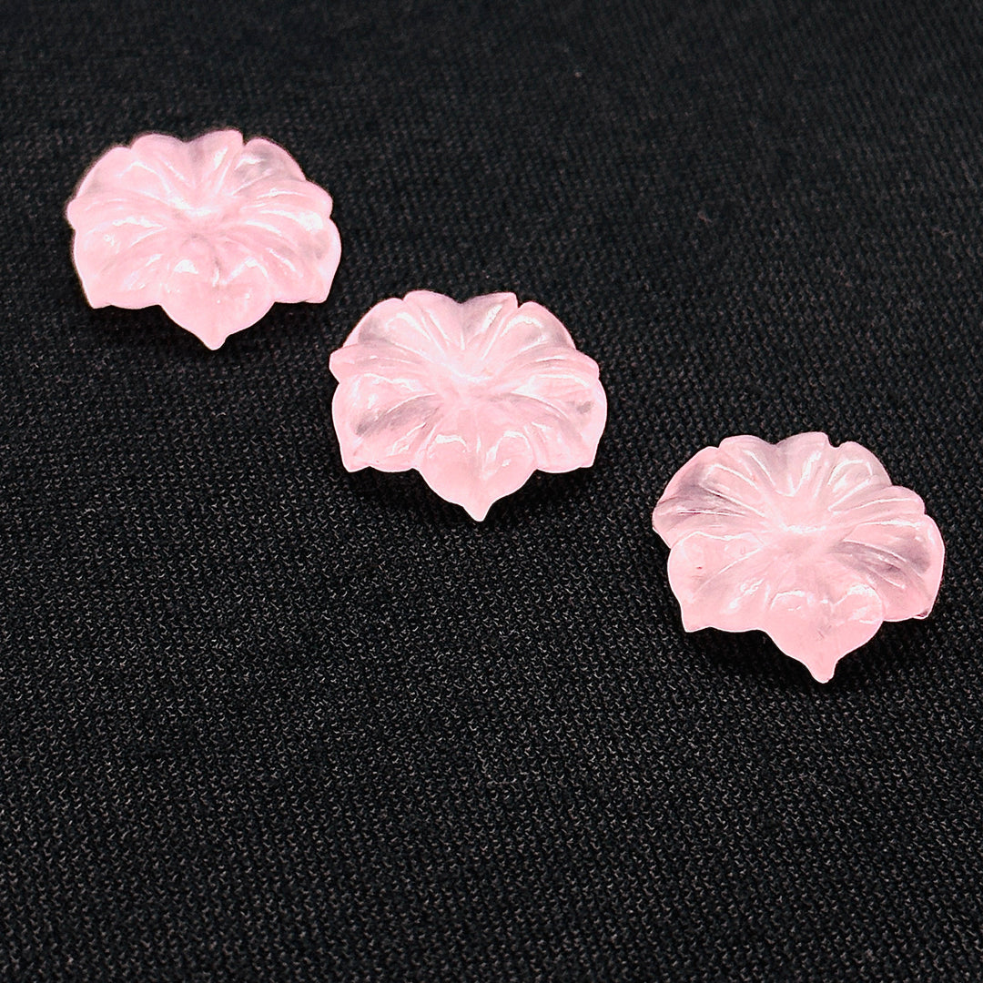 Natural Rose Quartz Flower Shape Carved Gemstone, Pink Flower Shape Carving, Carved Gemstone For Jewlery 17 mm, Craft Making Flower Charm