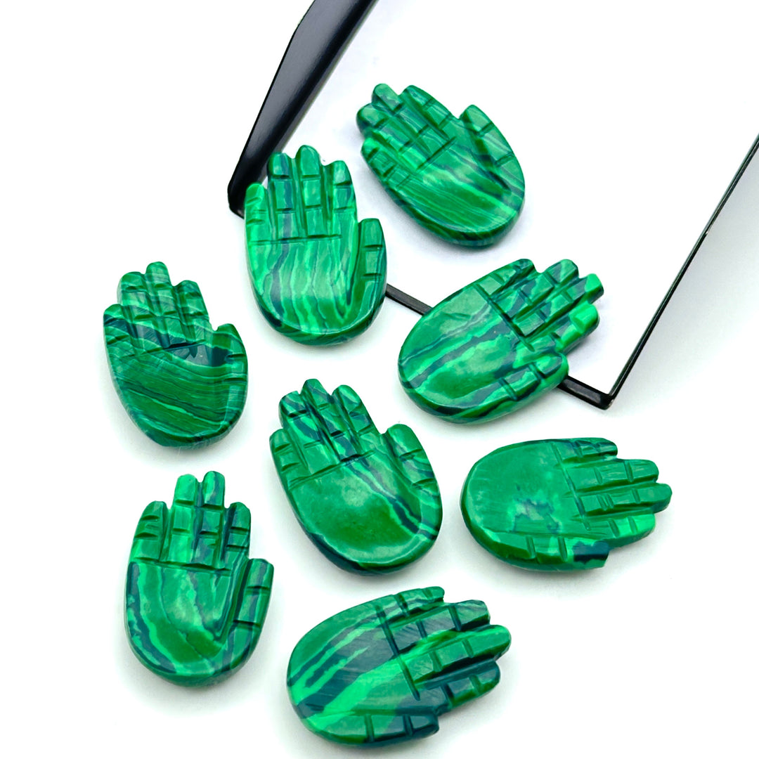 Natural Malachite Hamsa Shape Carving Gemstones, 25 MM Palm Shape Gemstone, Healing Power Of Hamsa, Hand Carved Jewelry Making Charms
