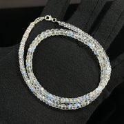 High Quality Rainbow Moonstone Beaded Necklace, Flashy Faceted Rondelle Beads Necklace, 4-6 MM Blue Fire Rainbow Gemstone Silver Necklace