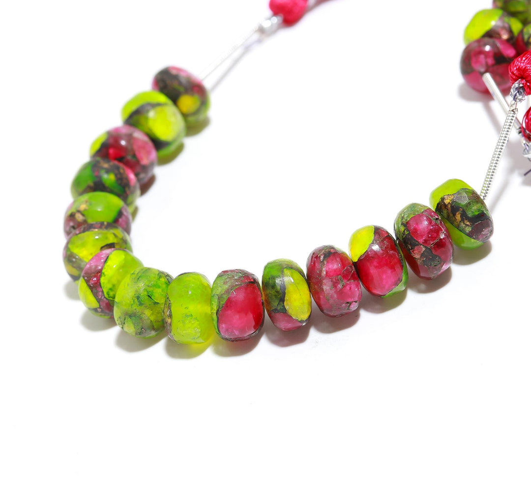 Neon Copper Turquoise Rondelle Beads: Hot Pink & Green, 8-10mm, 4 Inch