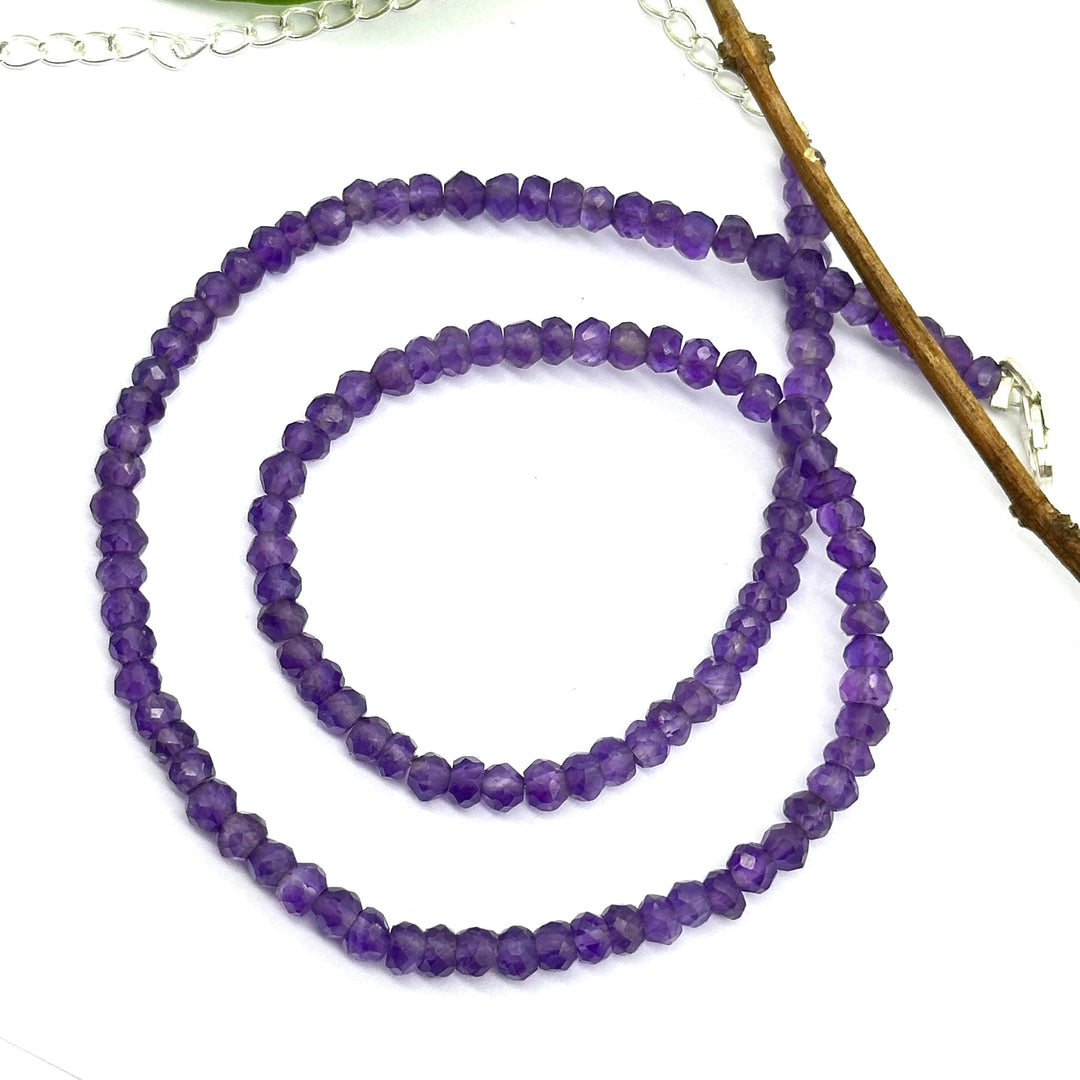 Dainty Natural Amethyst Beaded Necklace, Amethyst Faceted Rondelle Beads Necklace, Purple Beads Necklace For Women's, Gemstone Necklace