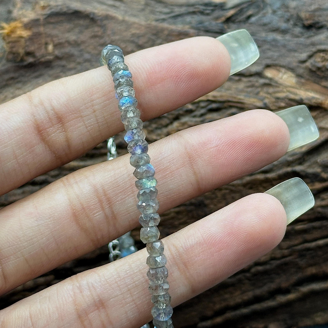 Flashy Labradorite Beaded Bracelet, Faceted Labradorite Beads Bracelet, Gemstone Silver Bracelet/Anklet, Yoga & Meditation Bracelet, 3-4 MM