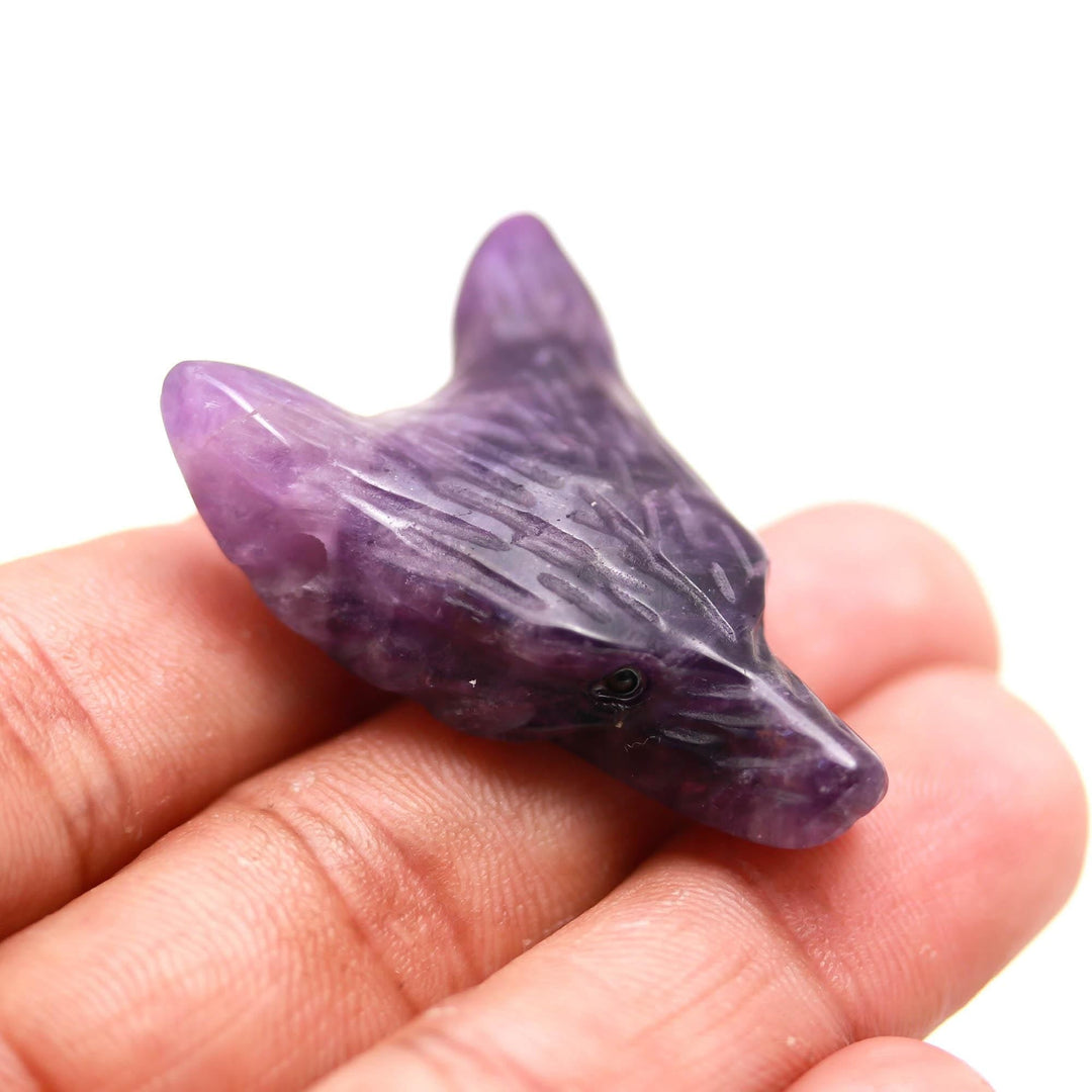 Natural Amethyst Fox Head, Reiki Healing Crystal Gifts, Jewelry Making Gemstones Side Drill from Ear, Head Carved Beads, February Birthstone