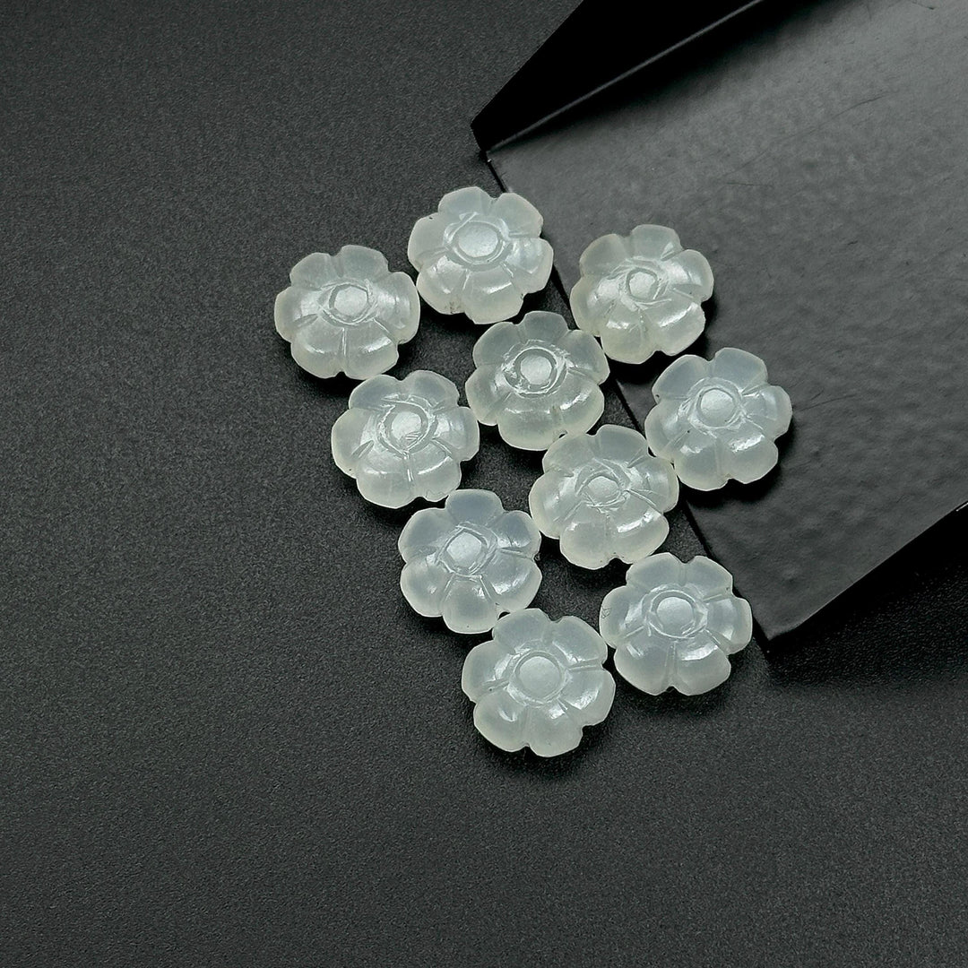 Hand Carved White Moonstone Flower Shape Beads, Genuine Moonstone Flower Shape Carving, Jewelry Making Loose Gemstone Charms, 12 MM