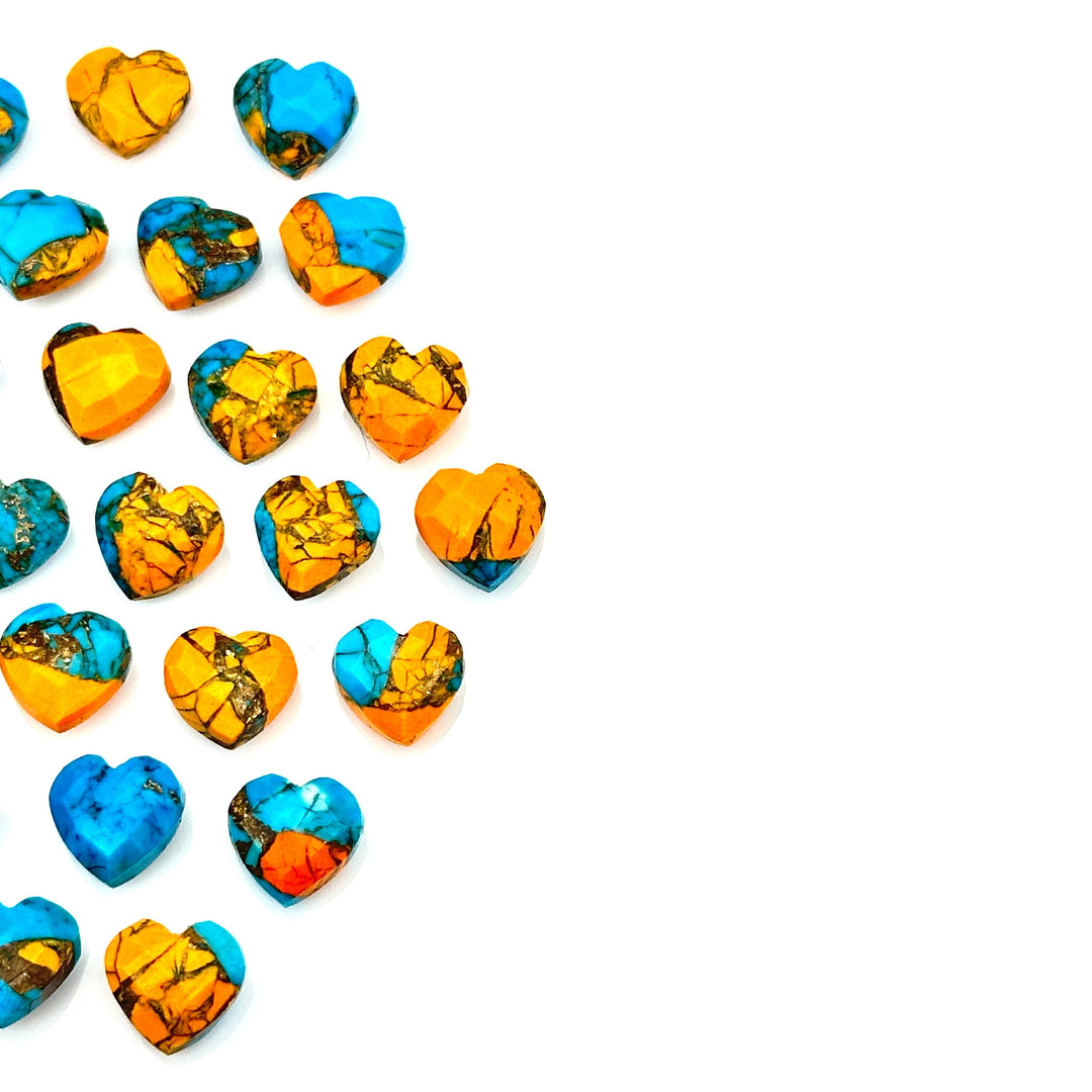 Beautiful Oyster Copper Turquoise Heart Shape Beads, Faceted Orange Turquoise Hearts, Carved Gemstones, 8 MM Jewelry Making Heart Charms