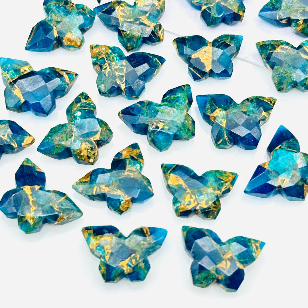 Pretty Butterflies, Mohave Neon Copper Turquoise Butterfly Shape Beads, Faceted Butterfly Gemstone, Neon Turquoise Carving Beads 14x10 MM