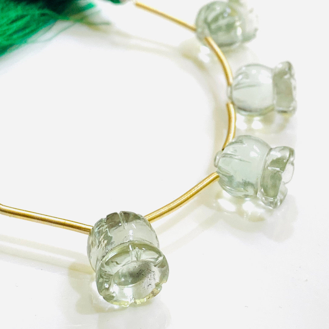 6 pcs strand 100% Natural Green Amethyst Fancy Shape Carved Gemstone, Loose Gemstone, Gemstone For Jewellery, Carved Gemstone 13X11.5 mm