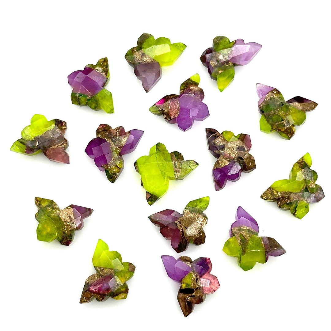 Neon UV Light Beads, Neon Green & Purple Copper Turquoise Butterfly Beads, Faceted Butterfly Gemstone, Neon Turquoise Carving Beads 14x10 MM