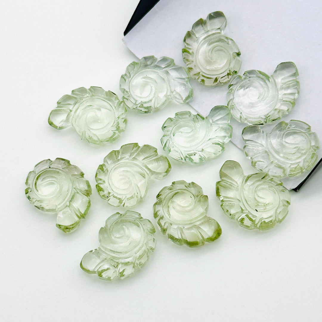 AAA+ Green Amethyst Carved Shell Beads, Hand Carved Snail Shell Shape Gemstone, Seashell Charm, 16 MM Beach Shell Beads For Jewelry