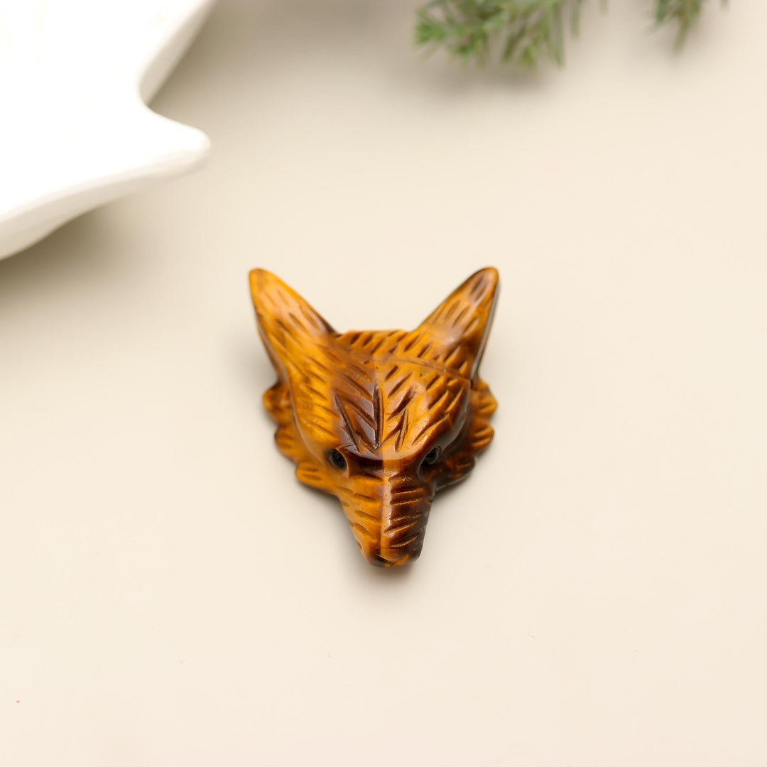Natural Tiger Eye Fox Head Carving, Tiger Fox Crystal, Home Decor, Reiki Heal Gemstones, Jewelry Making Pendant Beads, Side Drill