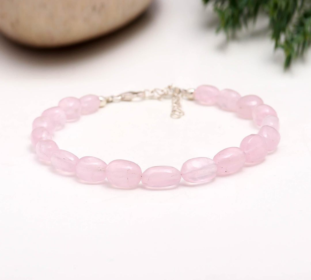 Natural Rose Quartz Smooth Tumble Beads Bracelet, Pink Quartz Nuggets Shape Beads Bracelet, Jewelry Gifts, Fancy Jewelry for Girls, 8 MM
