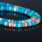 Load image into Gallery viewer, Multi Disco Ethiopian Opal Smooth Beads, AAA Multi Opal Rondelle Beads, Multi Rainbow Fire Beads, Loose Opal Beads, 6-8 MM, Blue &amp; Pink Opal