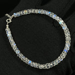 Load image into Gallery viewer, Top Quality Rainbow Moonstone Beads Bracelet, Natural Blue Flash Beads Bracelet, White Rainbow Bracelet, Gemstone Silver Anklet For Girls