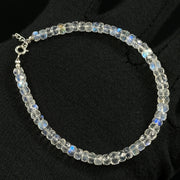 Top Quality Rainbow Moonstone Beads Bracelet, Natural Blue Flash Beads Bracelet, White Rainbow Bracelet, Gemstone Silver Anklet For Girls