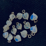 Load image into Gallery viewer, 5 pcs Natural Rainbow Moonstone Heart Shape Carved Gemstone Jewellery Making Charm With 925 Silver, Necklace , Earrings Making Charms 10mm