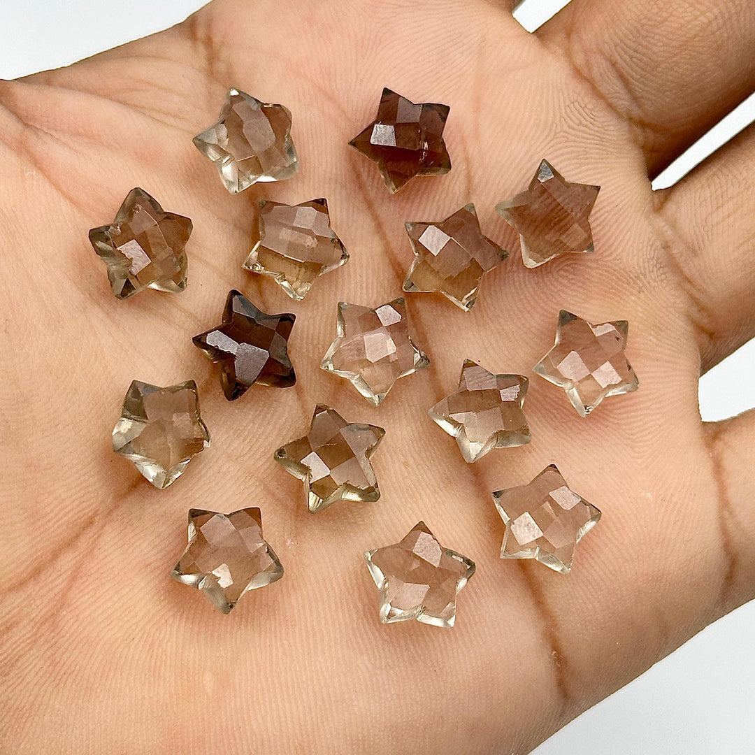 Natural Smokey Quartz Star Shape Briolettes, Hand Carved Faceted Star Shape Beads, Star Gemstone Charms for Jewelry Making, 10 MM Charms