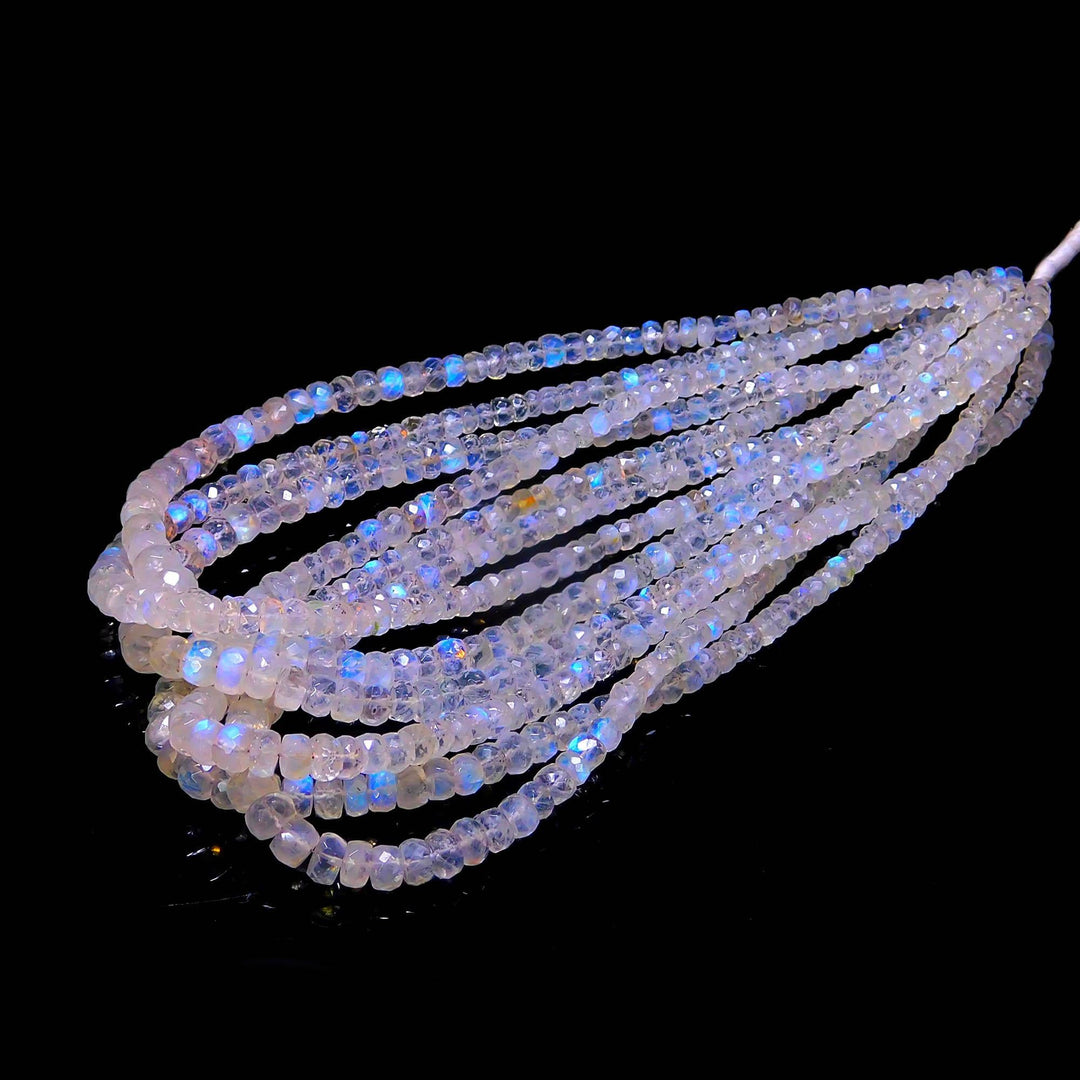 Faceted Rainbow Moonstone Rondelle Beads: 4-5 mm, 4 Inch Strand