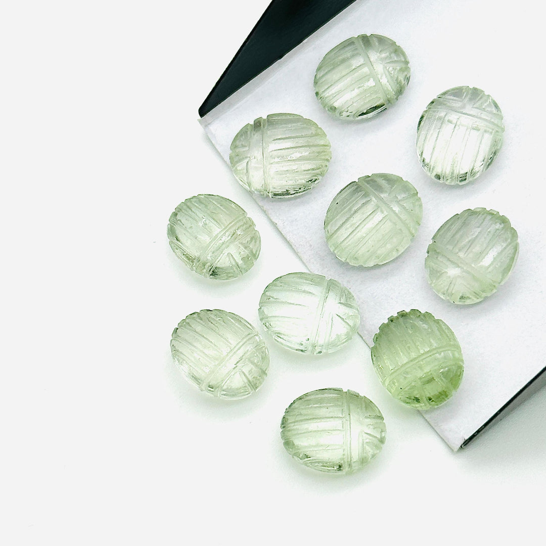 Natural Green Amethyst Scarab Shape Briolette, Amethyst Sracab Carving Beads, Beetle Shape Hand Carved Stones, 12 MM, Insect & Scarab Charm