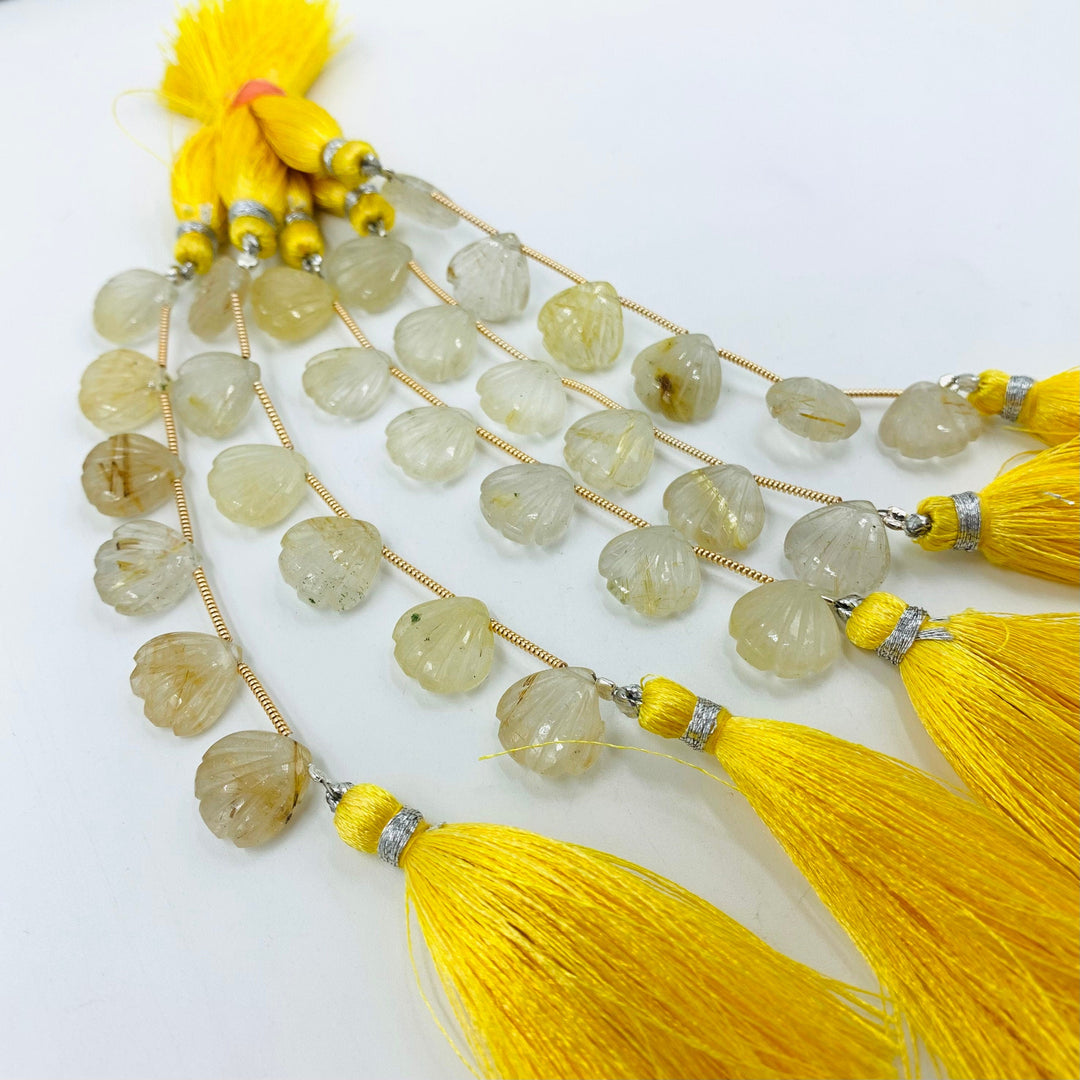 Natural Golden Rutile Shell Shape Beads, Hand Carved Shell Briolette's, Shell Shape Gemstone 12 MM