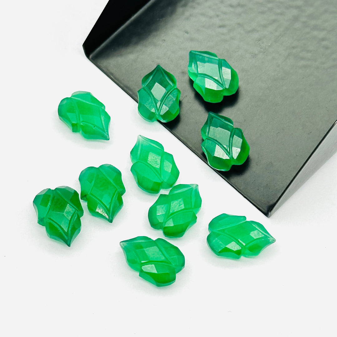 Natural Green Onyx Leaf Shape Carving Gemstone Beads, 9X13 MM Leaf Shape Loose Briolette's Beads, Green Leaves For Jewelry, Wholesale Beads