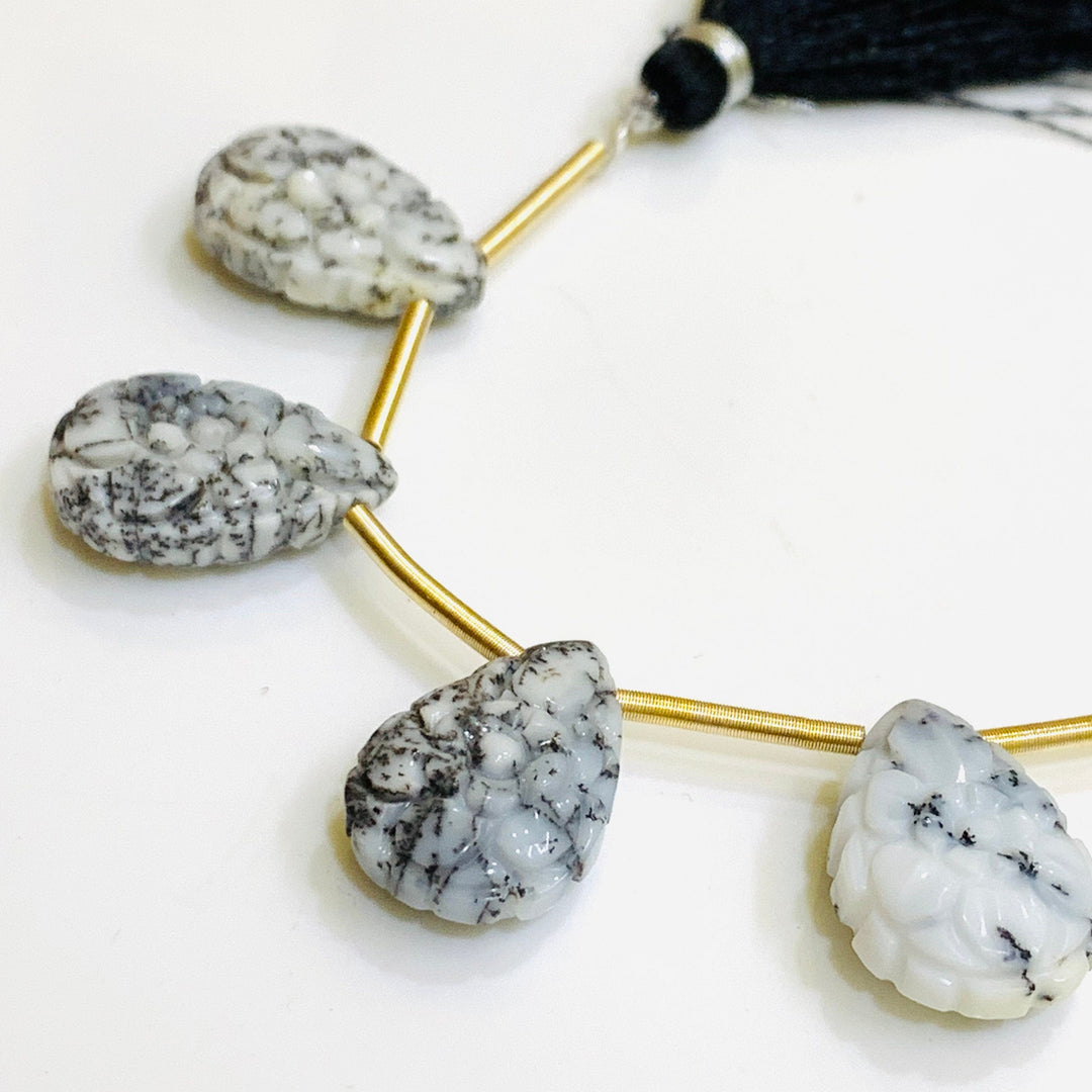 1,2,3,4,5,6 pcs 100% Natural Dendrite Opal Pear Shape Carved Gemstone, Pear Shape Carving, Carved Gemstone For Jewellery 17.8X12 mm
