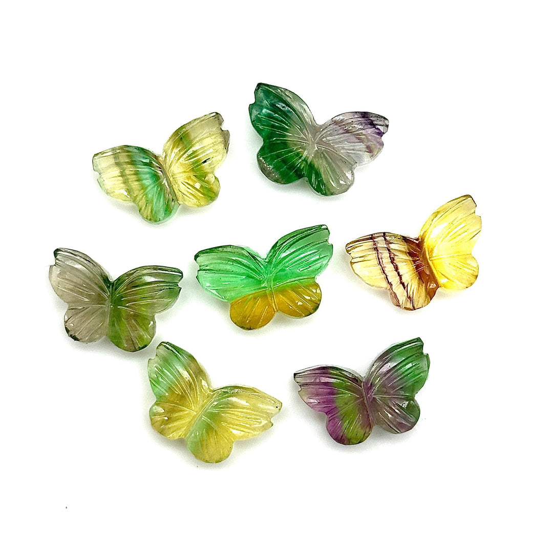Carved Rainbow Fluorite Butterfly Shape Stones, Multi Fluorite Summer Butterfly Beads, Gemstone Charms Beads for Jewelry Making, 11X18 MM