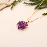 Load image into Gallery viewer, Carved Amethyst Flower Pendant: Sterling Silver Boho Necklace, February Birthstone