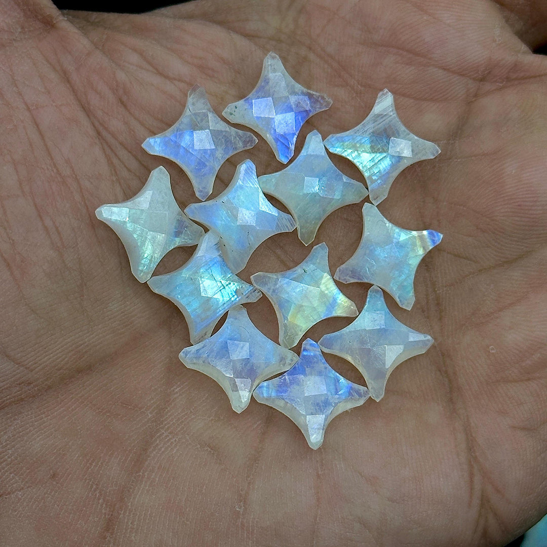 Top Quality Rainbow Moonstone Ninja Star Shape Beads, Natural Rainbow Moonstone Star Gemstone Beads, 15 MM, Star Shape Briolettes, Crystals