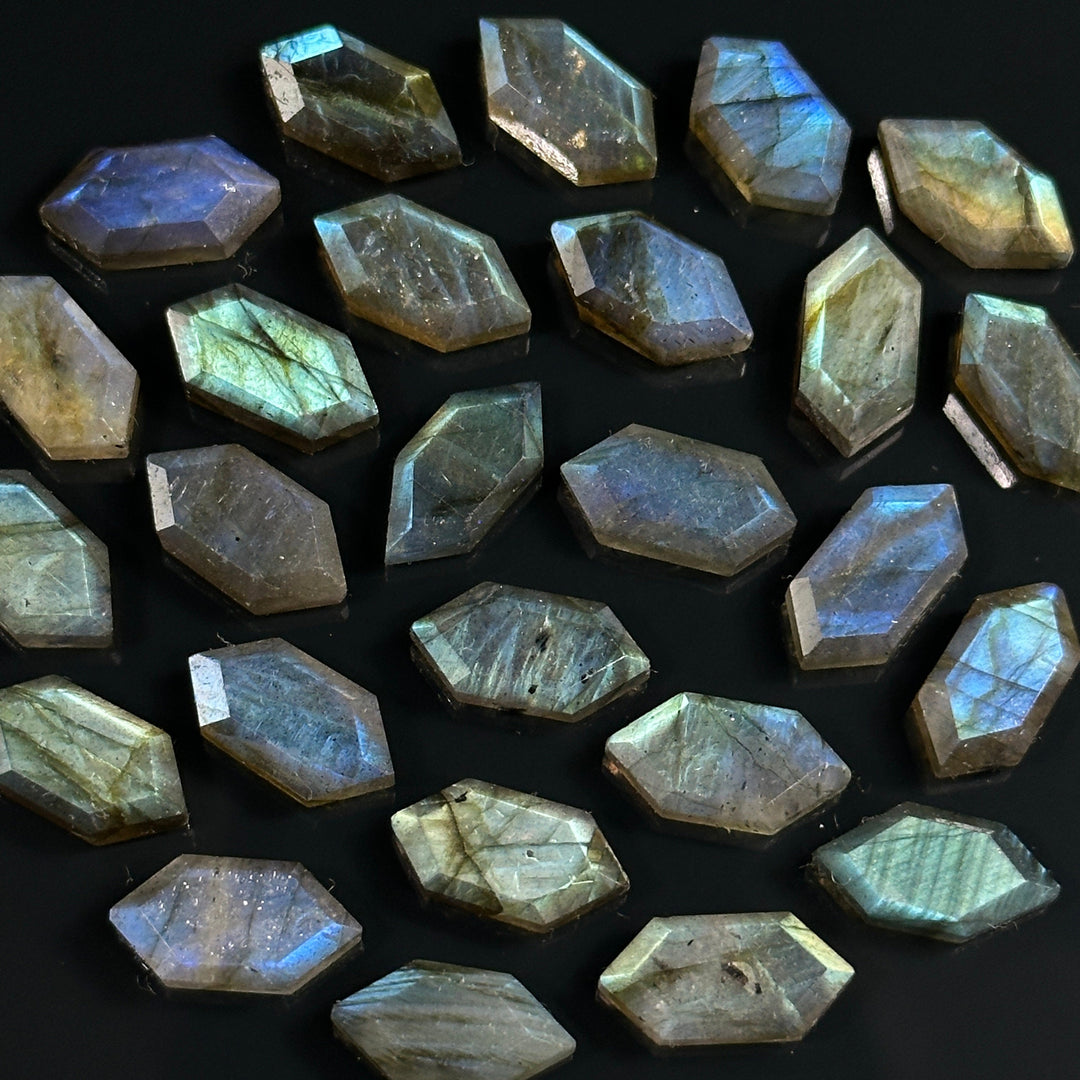 Blue Flashy Hexagon Beads, Natural Labradorite Fancy Shape Charms For Jewelry, 7X14 Geometrical Shape Gemstone Bead, Blue Fire Carving Beads