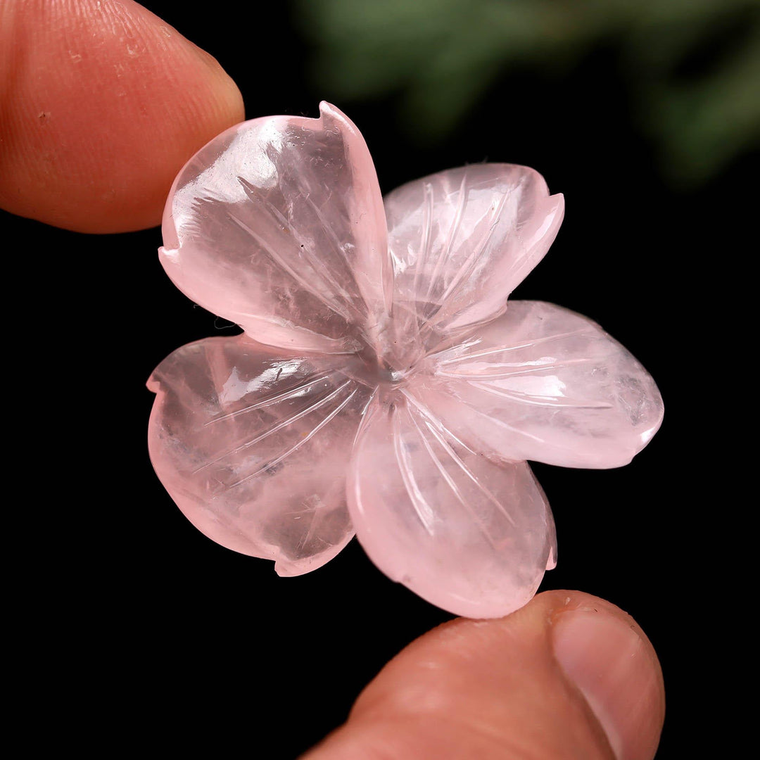 Natural Rose Quartz Carved Flower Shape Stone, Pink Quartz Handmade Flower Carving, 36 MM Beautiful Crafted Piece