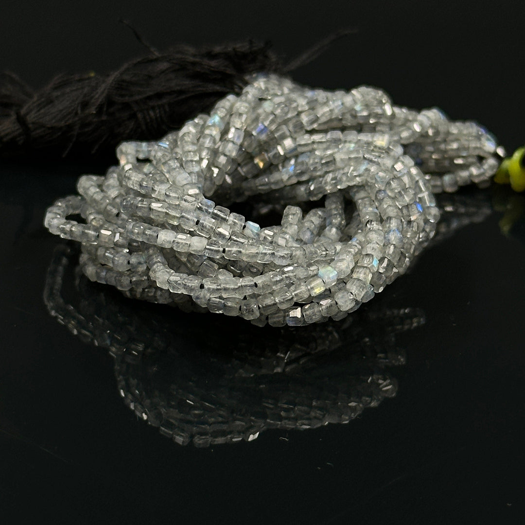 Labradorite Gemstone Beads: 2mm Faceted Cube, Blue Fire, 13 Inch Strand