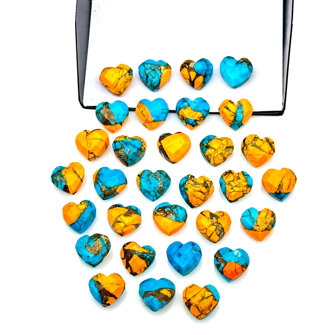 Beautiful Oyster Copper Turquoise Heart Shape Beads, Faceted Orange Turquoise Hearts, Carved Gemstones, 8 MM Jewelry Making Heart Charms