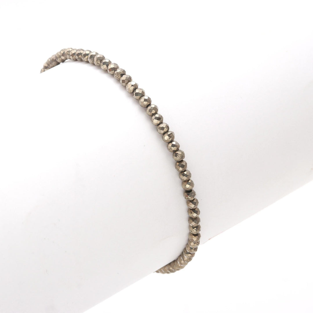Natural Pyrite Beaded Bracelet, Faceted Pyrite Beads Bracelet, Gemstone Silver Bracelet/Anklet, Yoga/Meditation and Pyrite Bracelet, 3.5 MM