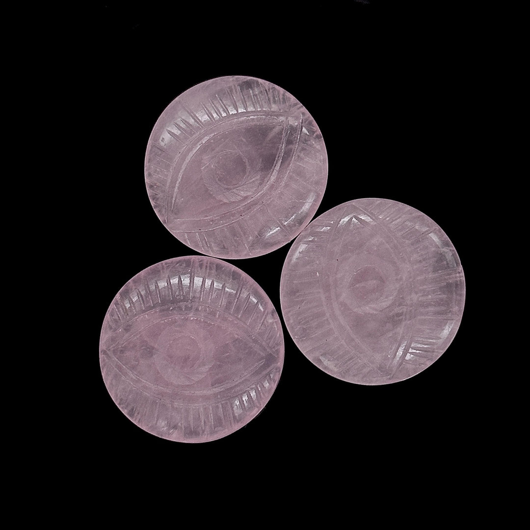 Natural Rose Quartz Evil Eye Shape Gemstone, AAA Rose Quartz Hand Carved Stone Beads For Jewelry Making, 28 MM, Round Evil Eye Carving