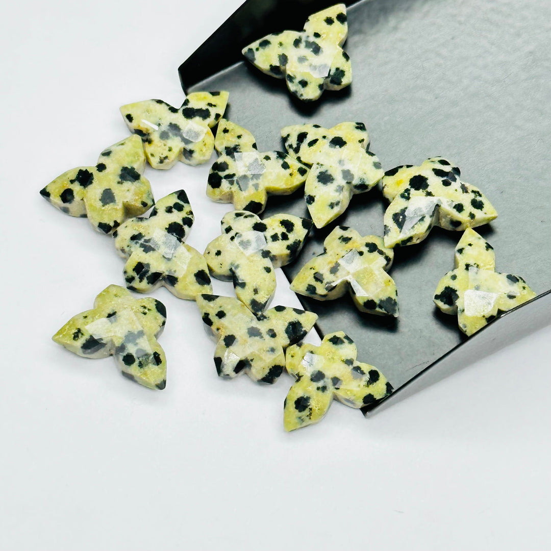 Natural Dalmation Jasper Butterfly Shape Gemstone Beads, Jasper Faceted Gemstone Hand Carved Beads, Jewelry Making Wholesale Charms  14MM