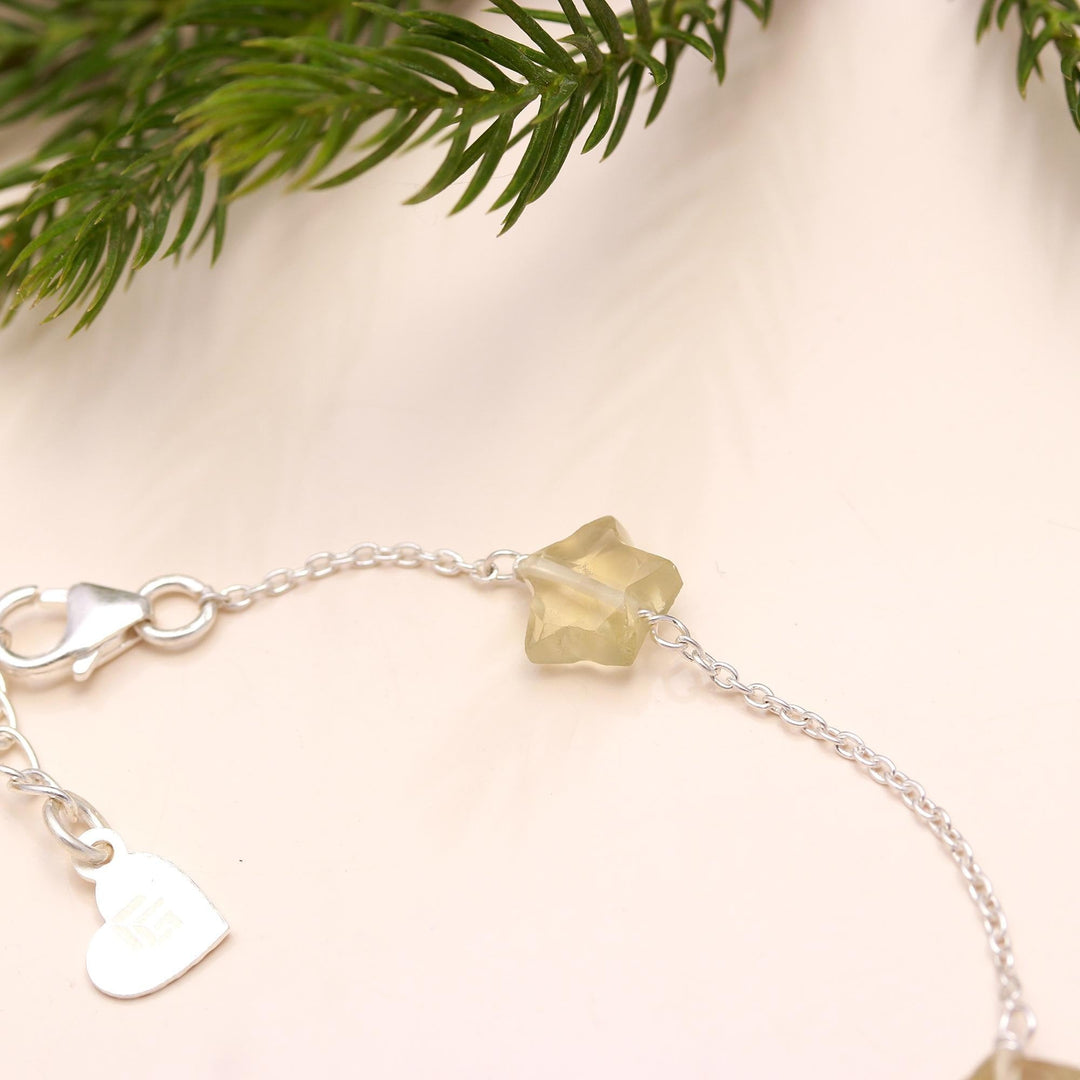Natural Lemon Quartz Star Beads Bracelet, Lemon Quartz Healing Star Beads Jewelry, 925 Silver Bracelet Fancy Bracelet for Girls, 8 MM
