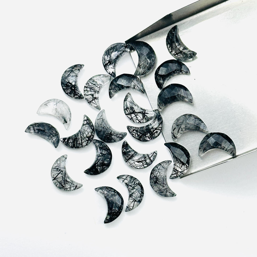 Natural Black Rutile Carved Moon Shape Beads, Hand Carved Moon Shape Gemstone Beads For Jewelry, Moon Shape Briolette's, Moon Charms 12 MM