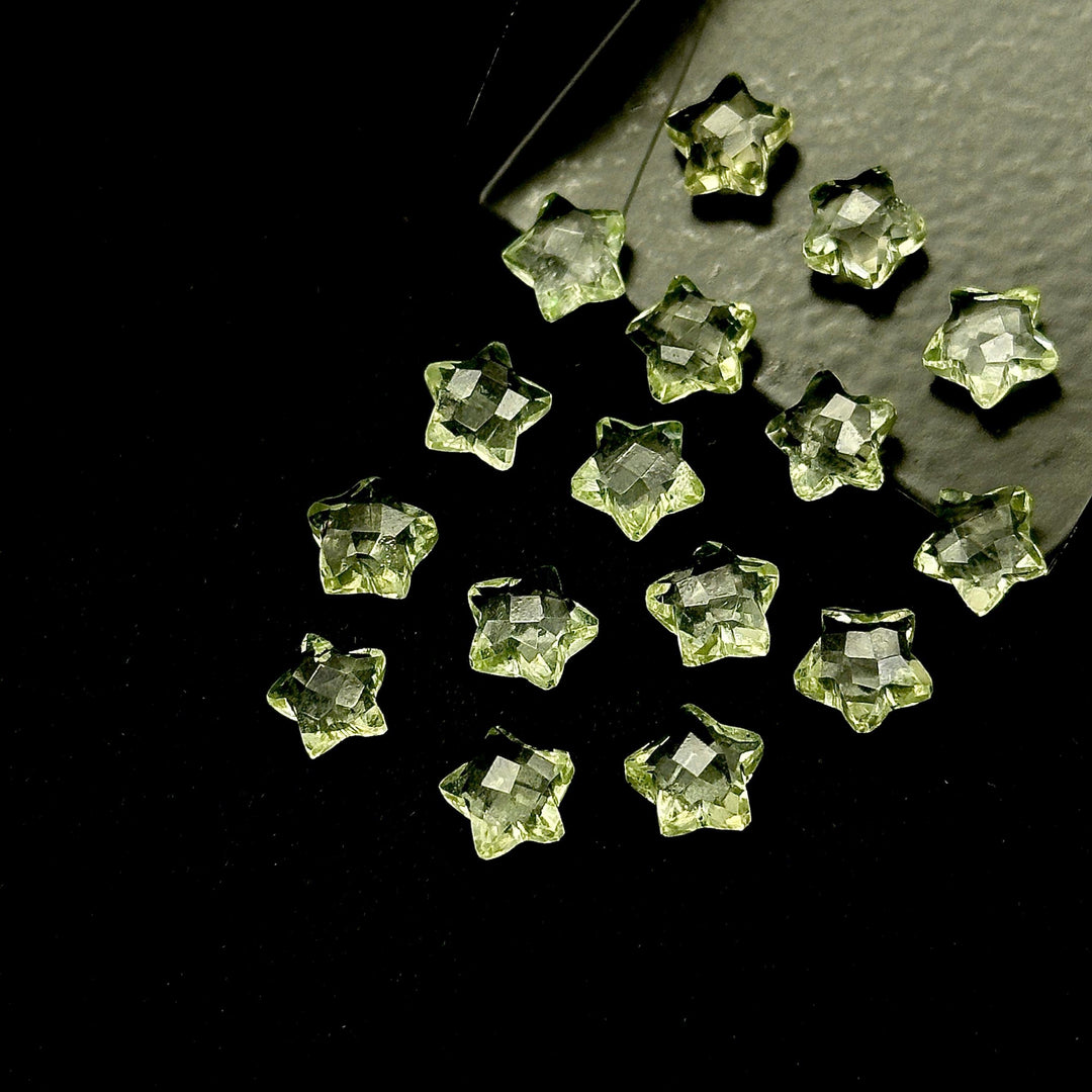 Natural Green Amethyst Stars Shape Briolettes, Amethyst Faceted Star Shape Beads For Jewelry Making, Mini Gemstone Star Charms Beads, 8 MM