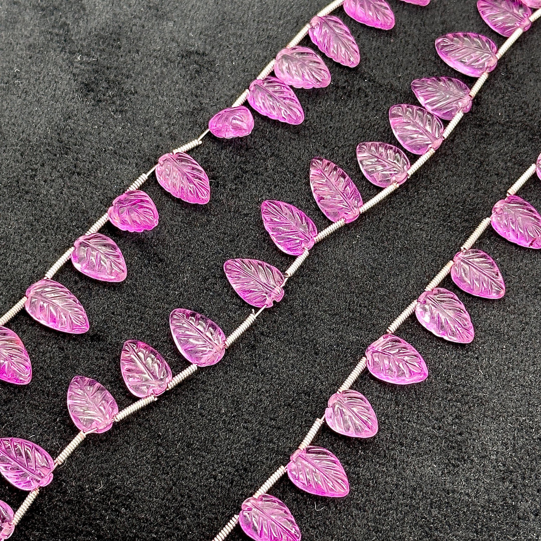 Pretty Pink Topaz Coated Leaf Shape Beads, Pink Died Carved Leaf Briolette's, Hand Carved Beads For Jewelry 8-11 mm, 8" Strand Loose Beads