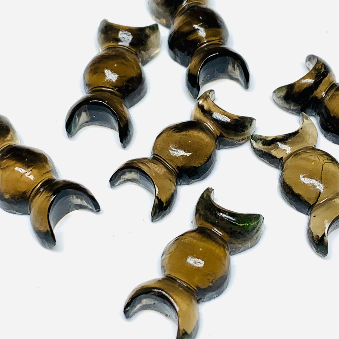 2,3,4,5 Pcs Natural Smokey Quartz Hand Carved Triple Moon Shape, Carved Triple Moon Shape Gemstone For Jewellery, 22X10 mm