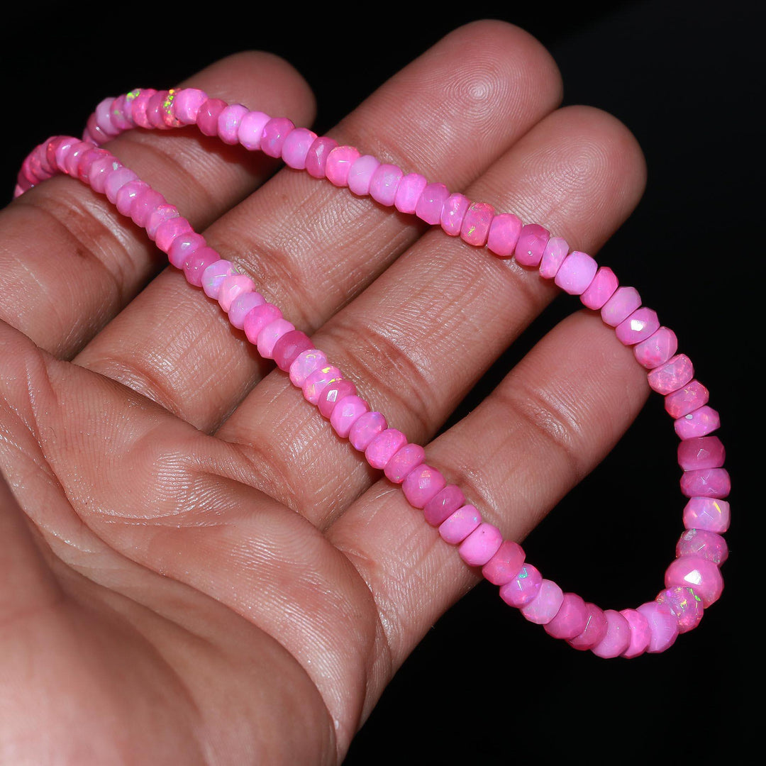 Flashy Pink Lavendar Ethiopian Opal Beads Necklace, Ethiopian Opal Faceted Rondelle Bead Necklace, 4 MM Welo Opal Rondelle, Bridesmaid Gifts