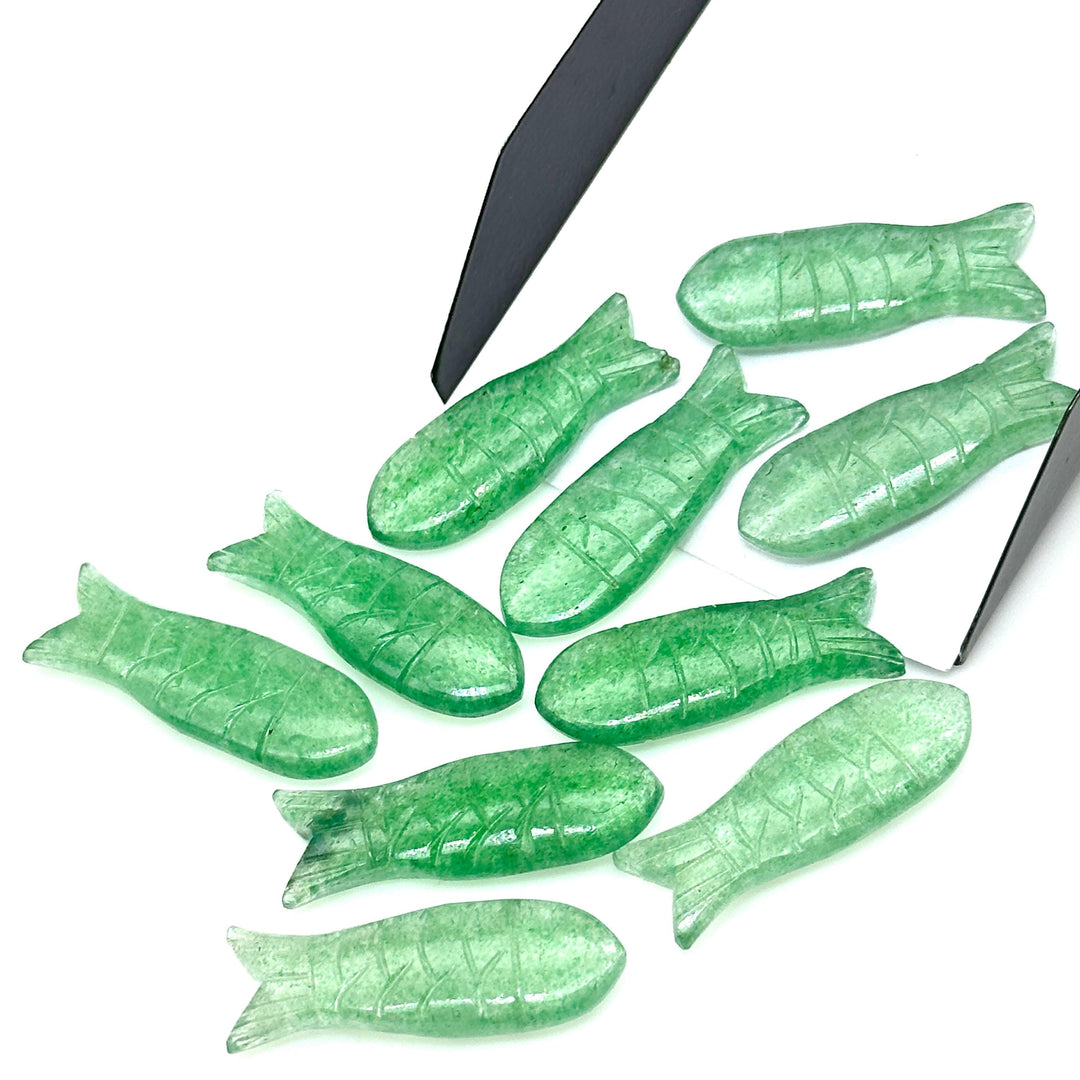 Green Strawberry Carved Fish, Green Quartz Fish Shape Carving, 10X30MM Loose Gemstone Fishes Charm, Reiki Healing Crystal Gifts
