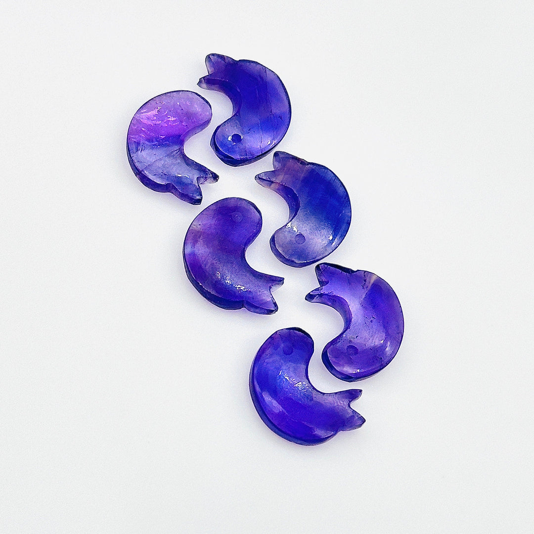 Natural Amethyst Dolphin Carving, Hand Carved Dolphin Shape Gemstone, 15 MM, Feminine Energy Fish Charm Healing Crystal, Carved Beads